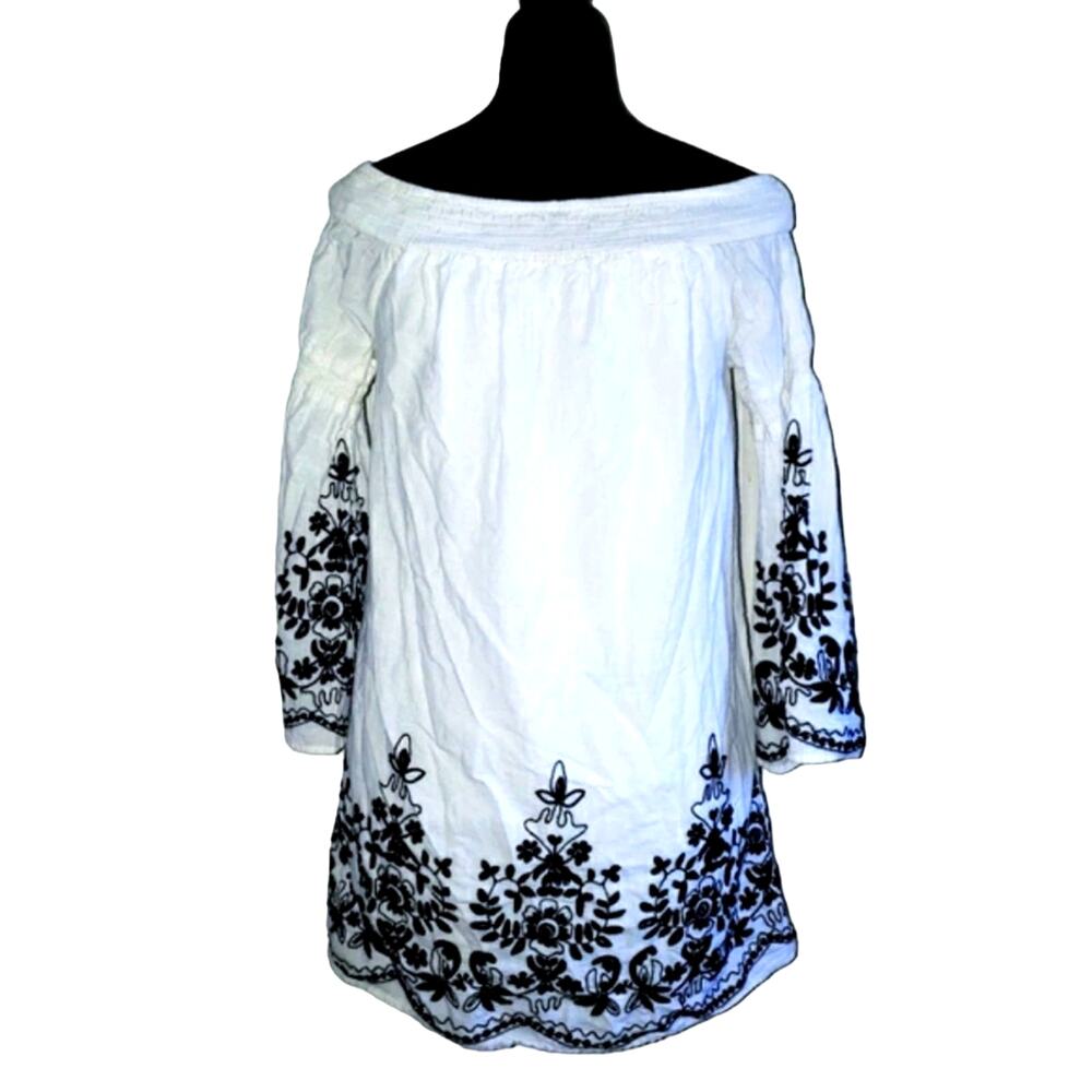 Kori America Boho embroidered white and black dress/shirt off shoulder s…